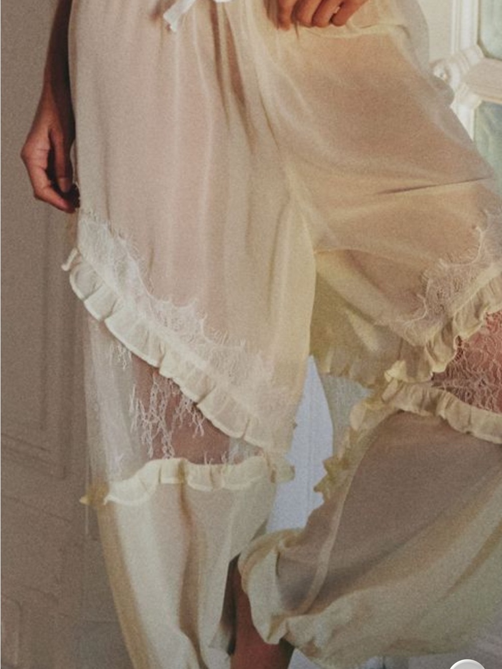 Anthropologie Sheer Lace-Trim Sleep Pants in Cream